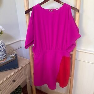 TCEC Pink Red Colorblock Cold Shoulder Skort Romper Size M